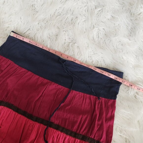 Y2K 90s Tiered Patchwork Maxi Skirt Sz Small Pull On Color Block Hippie Boho - Picture 6 of 12